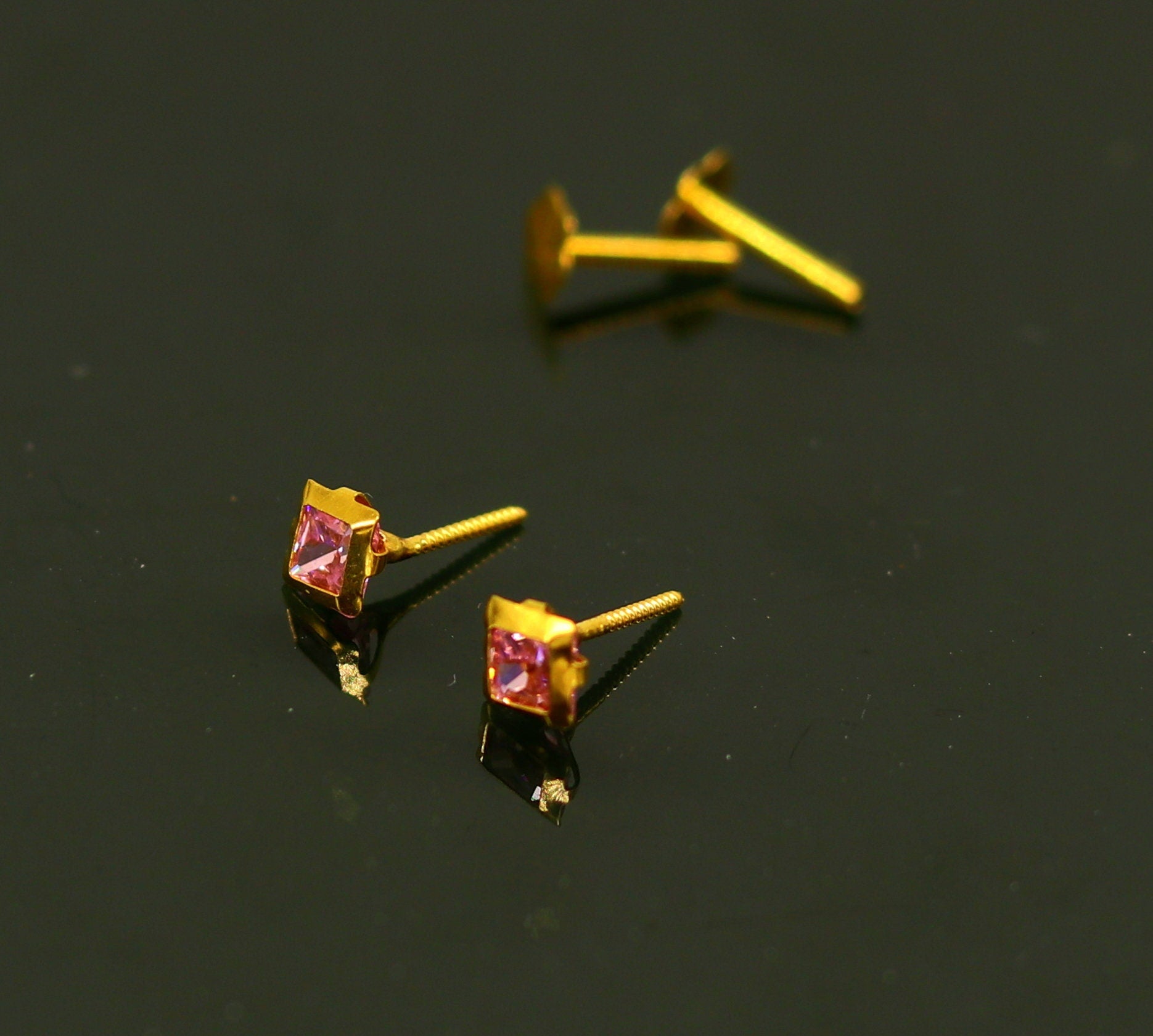Small Teen 14K Yellow Gold JKL Garnet Stud Children Earrings | eBay